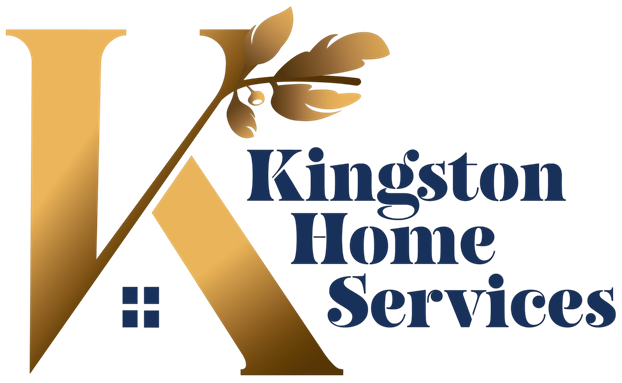 Kingston Home Services logo with a gold K monogram, leaf branch and navy blue text
